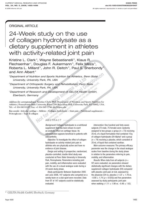 STUDY 3: Reduction of Joint Deterioration and Discomfort in 6 areas.